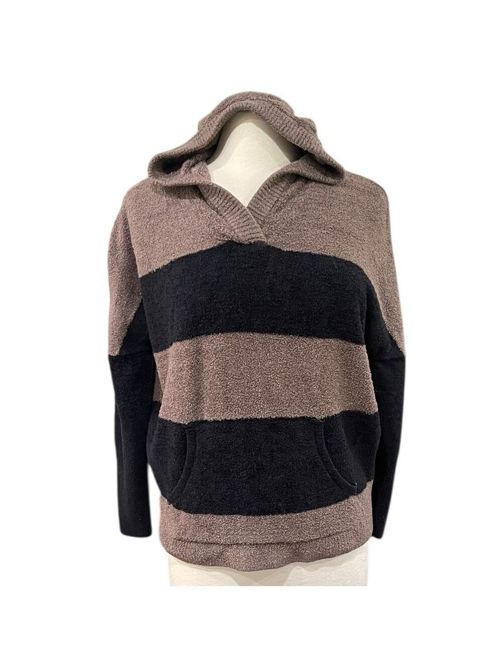 Barefoot Dreams Color Block Stripe Hooded Pullover Sweater Bamboo SZ S M